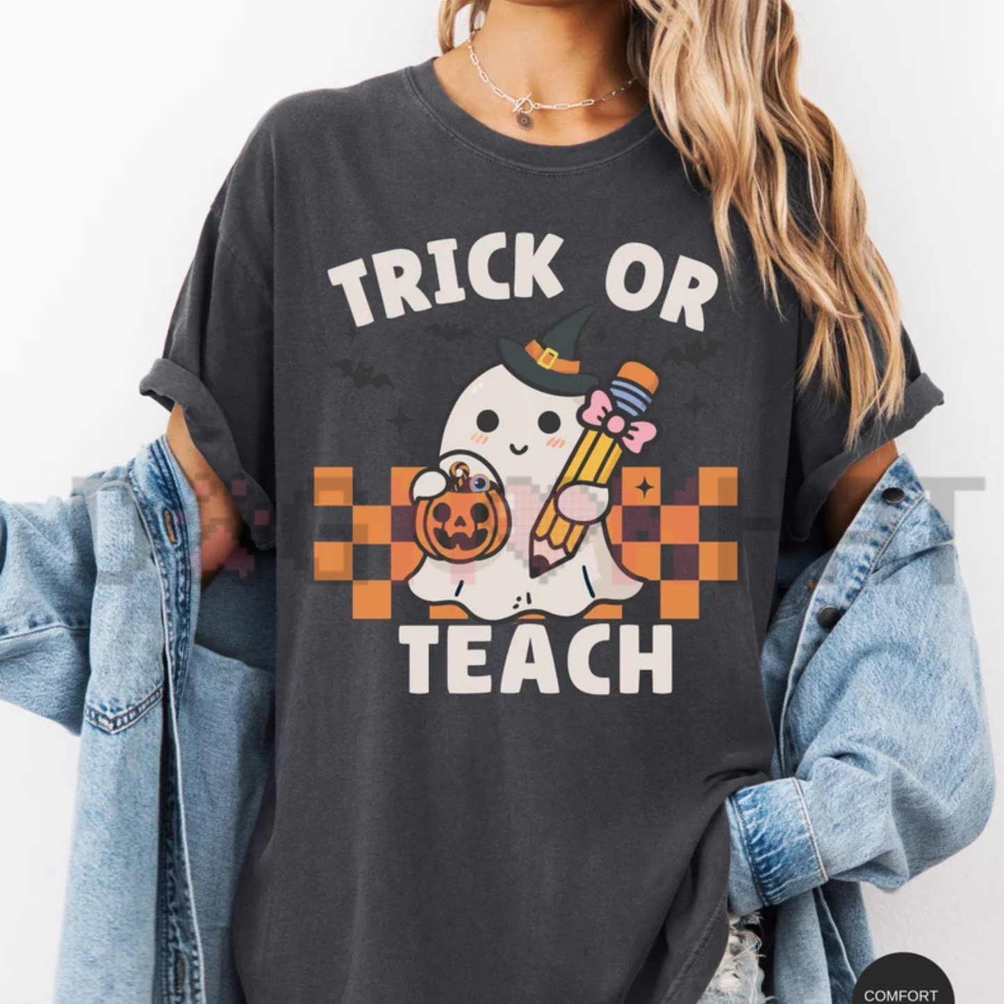 Comfort Colors® "Trick Or Teach" Retro Ghost Halloween Teacher T-Shirt