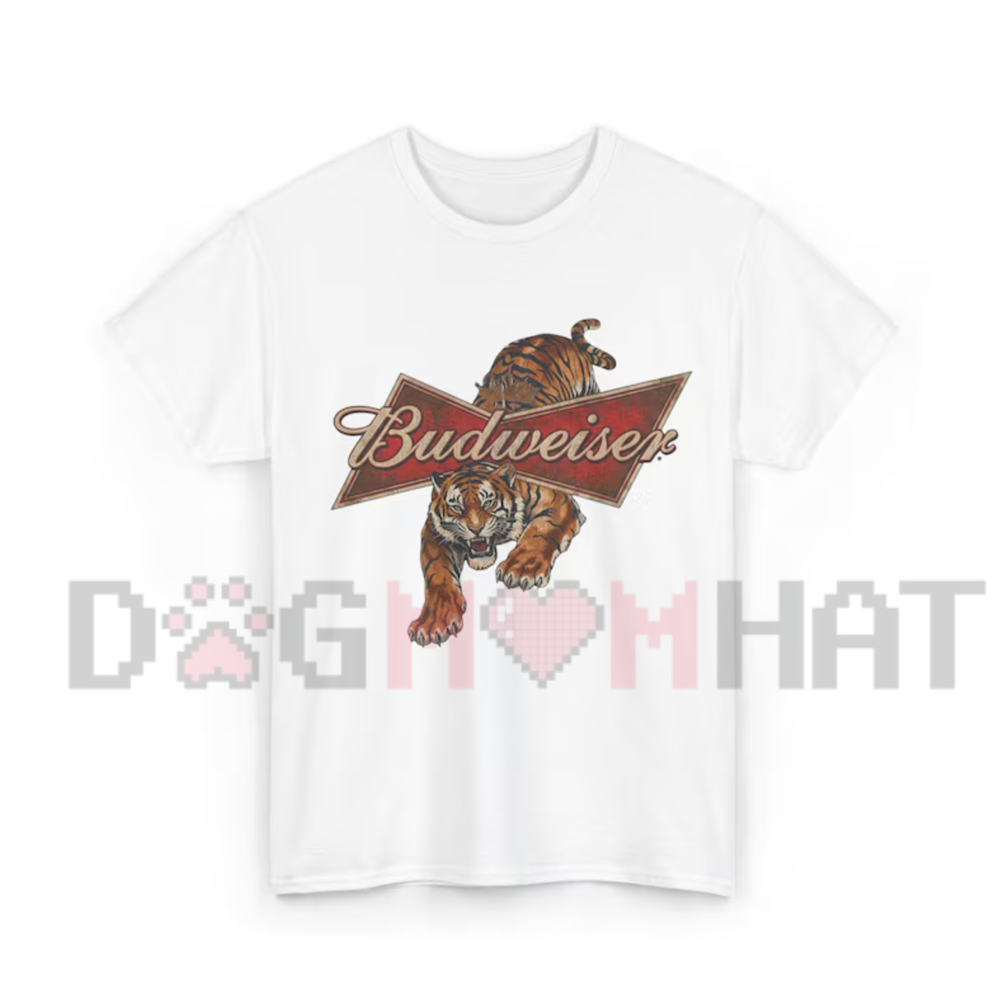 Retro Americana Wild Tiger Graphic Tee - Budweiser Vintage Washed Pure Cotton Women's Casual Top
