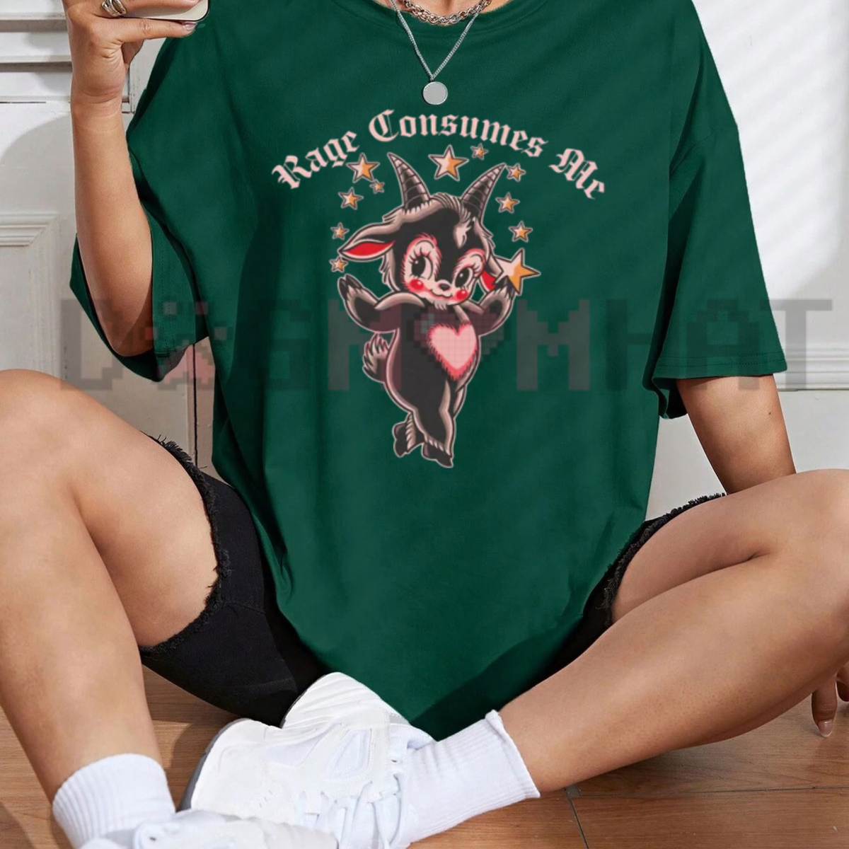 Rage Consumes Me – Cute Little Black Goat Traditional Tattoo T-Shirt