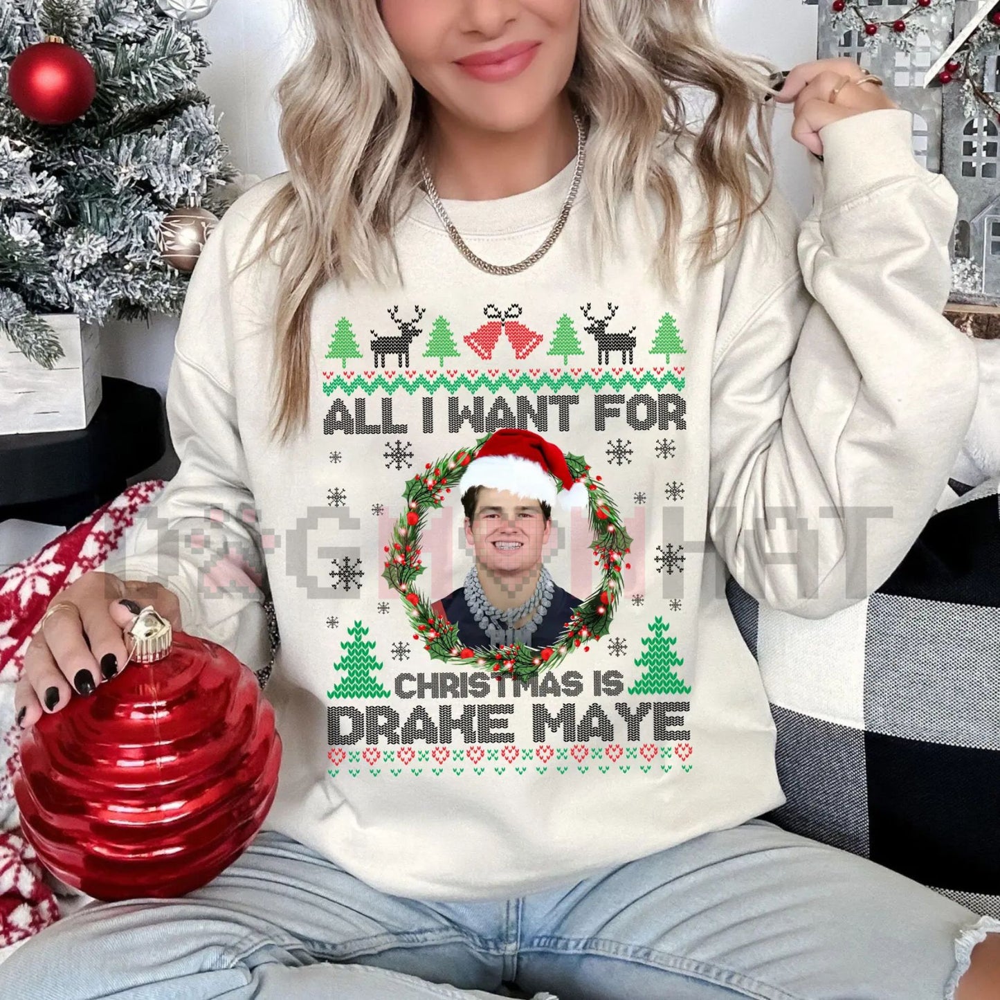 "All I Want For Christmas Is D Maye" Sweatshirt – Drake Maye Football Fan Crewneck Gift
