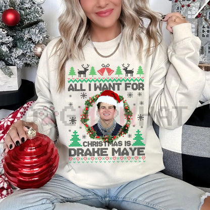 "All I Want For Christmas Is D Maye" Sweatshirt – Drake Maye Football Fan Crewneck Gift