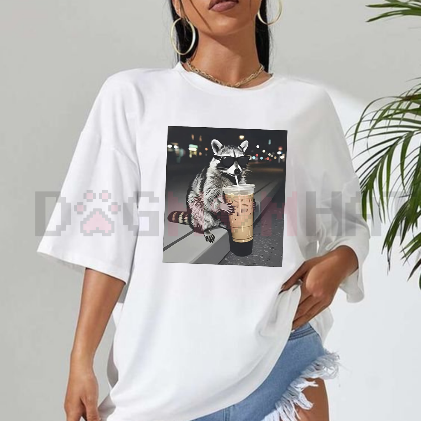 Funny Raccoon Drinking Iced Coffee Tee