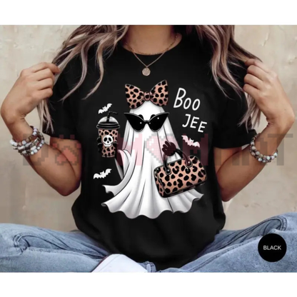 Boo-Jee Ghost Latte Graphic Tee - Leopard Print Coffee Pure Cotton Girly Halloween T-Shirt