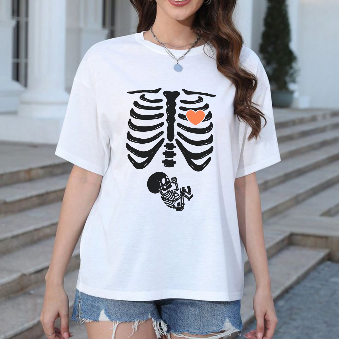 Skeleton Halloween Maternity T-Shirt – Funny Pregnancy Announcement Tee