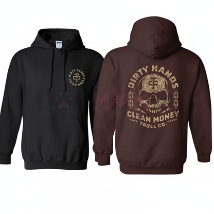 Bold Skull Graphic Hustle Hoodie – Made In USA Dirty Hands Clean Money Heavy-Duty Streetwear