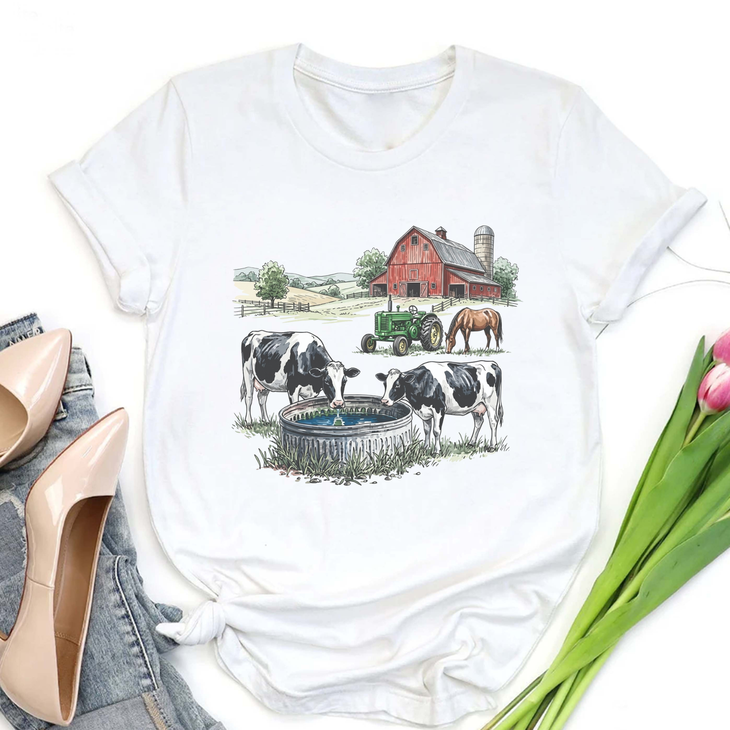 Vintage 90s Farm T-Shirt – Retro Country Barn Life Graphic Tee