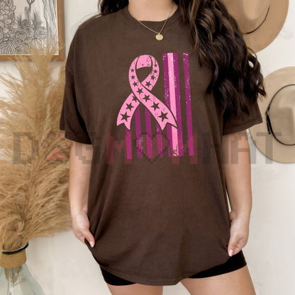Breast Cancer Awareness USA Flag Graphic T-Shirt