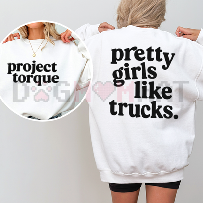 Country Chic Southern Trucker Crewneck - Pretty Girls Like Trucks Graphic Fleece Pullover Sweatshirt