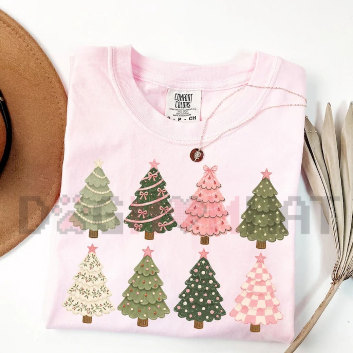 Whimsical Pink Christmas Trees Festive Graphic T-Shirt