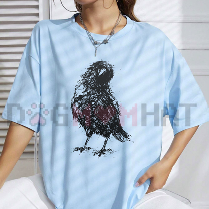 Gothic Crow Sketch Dark Academia Graphic T-Shirt
