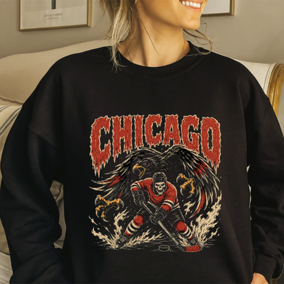 Gildan USA 32 Teams Ice Hockey Skull Vintage Sweatshirt - Classic 90s All Team Game Day Crewneck