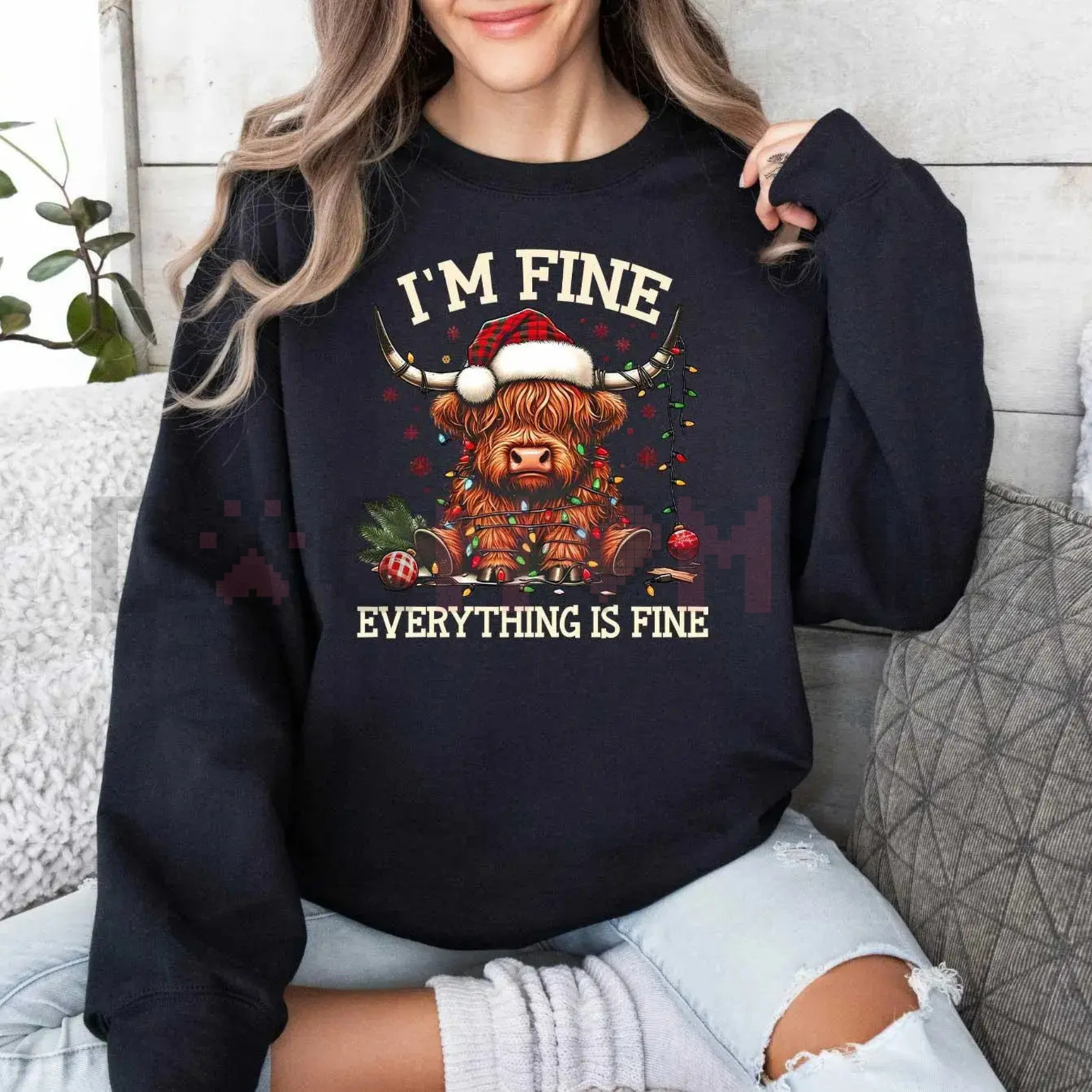 Christmas Lights Cow Sweatshirt