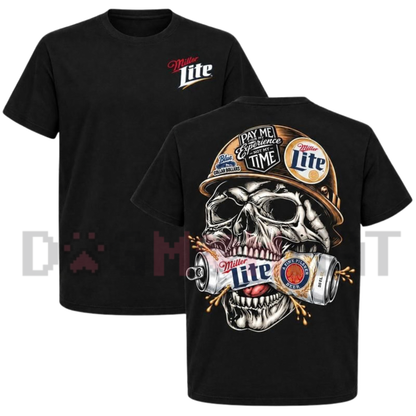 Retro Skull Pilsner Beer Hard Hat Graphic T-Shirt