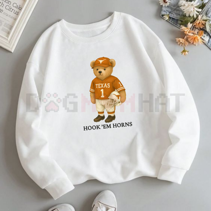 All Team College Football Teddy Bear Graphic Sweatshirt Pullover – White Vintage Sport Varsity Crewneck