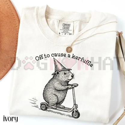 "Cause A Kerfuffle" Groundhog T-Shirt – Comfort Colors® Silly Animal Chaos Tee, Retro Groovy Whistle Pig Shirt, Funny Sarcastic Quote Apparel