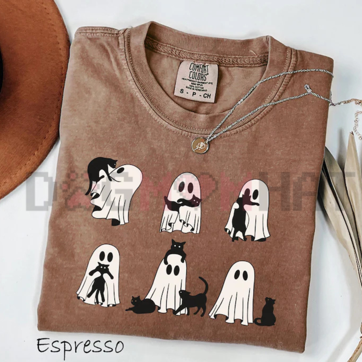 Comfort Colors® Black Cat Ghost T-Shirt - Cute Spooky Halloween Graphic Tee