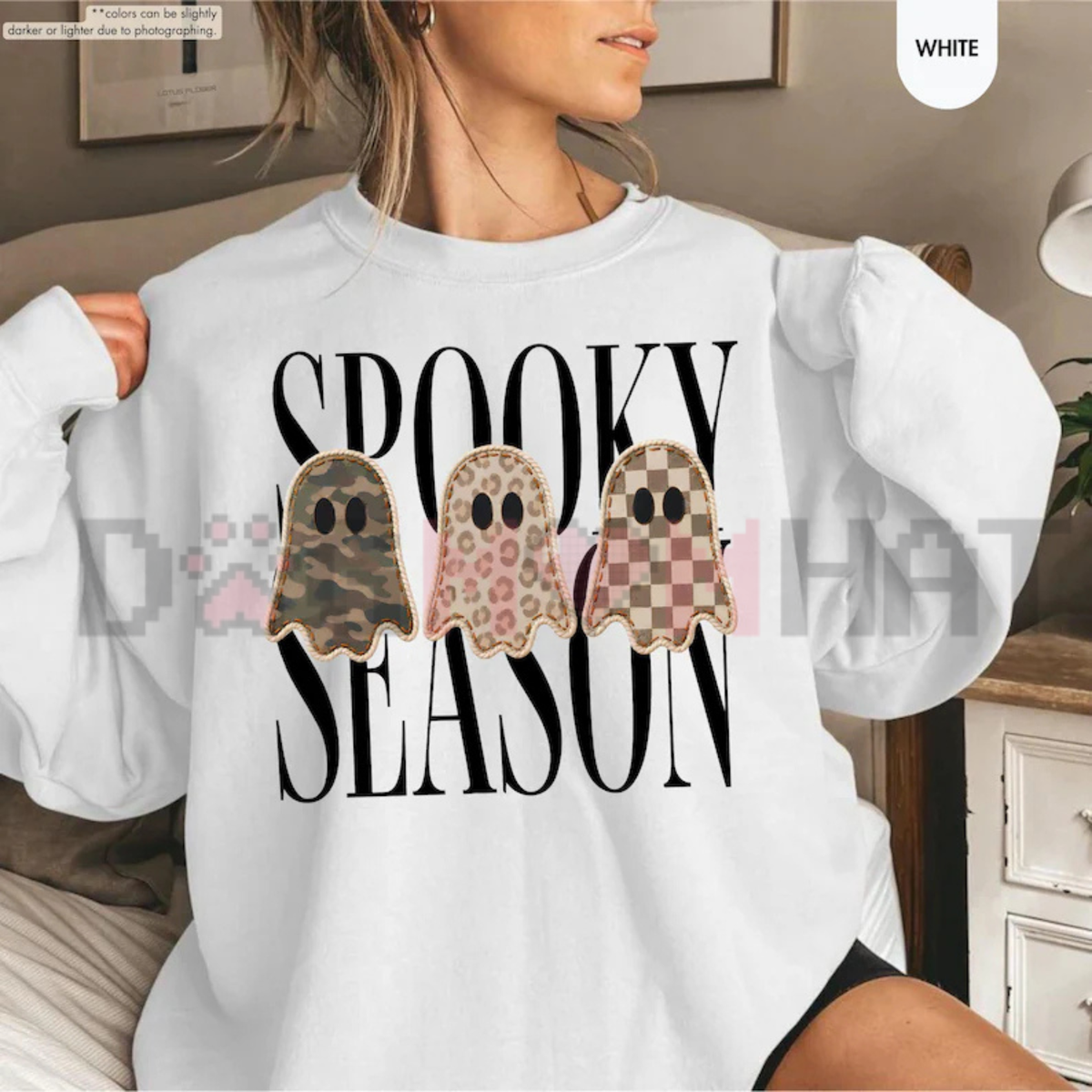 Spooky Season Leopard, Camo & Checkered Ghost Crewneck Sweatshirt