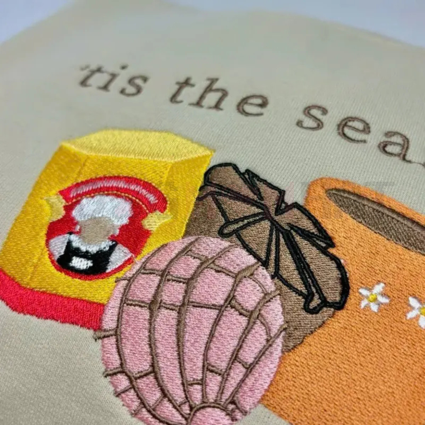 Pink Concha Embroidered Holiday Sweatshirt