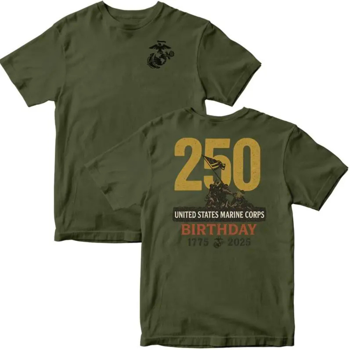 Marines 250th Birthday T-Shirt MADE IN USA – USMC 250 Year Anniversary Patriotic Tee