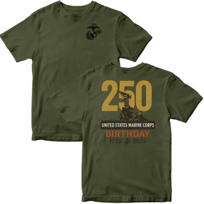 Marines 250th Birthday T-Shirt MADE IN USA – USMC 250 Year Anniversary Patriotic Tee