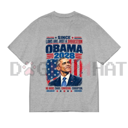 Funny Obama 2028 Political Print T-Shirt - Humorous Campaign Satire Tee