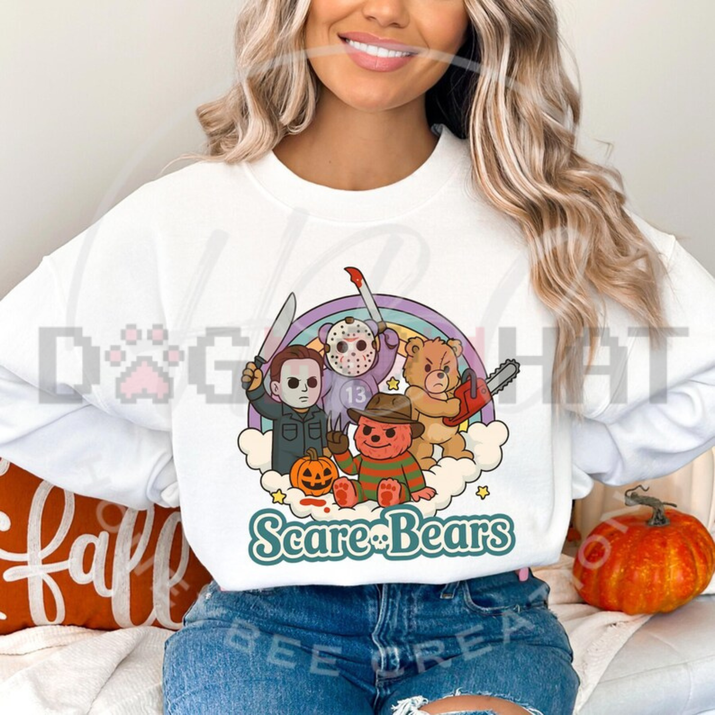 Spooky Scare Bears Graphic Sweatshirt - Retro Horror Cute Bear Soft Cotton Unisex Halloween Aesthetic Pullover