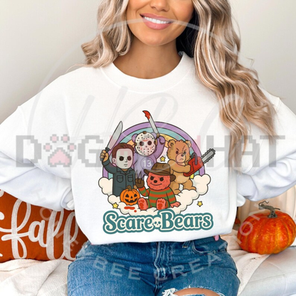 Spooky Scare Bears Graphic Sweatshirt - Retro Horror Cute Bear Soft Cotton Unisex Halloween Aesthetic Pullover