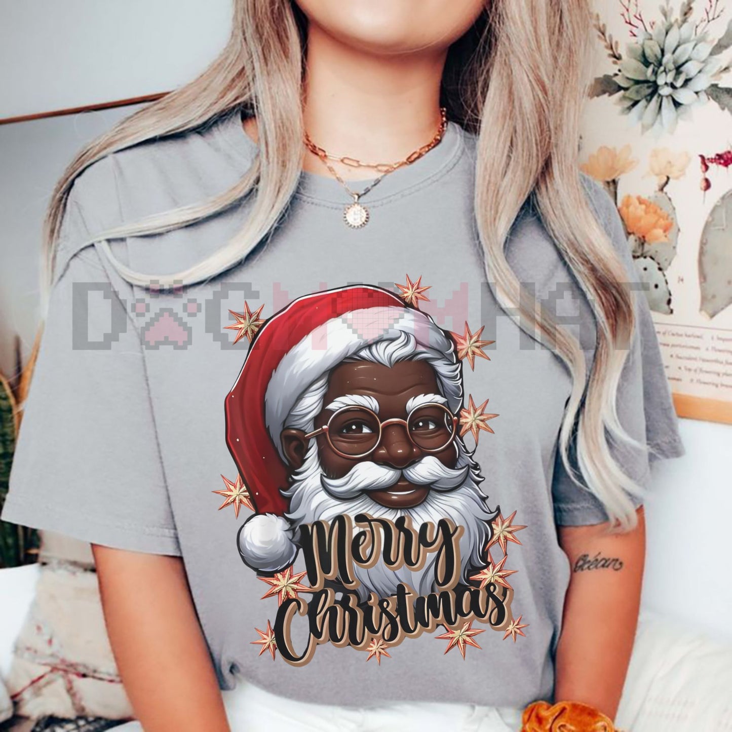 African American Santa Christmas Pajama Black X-Mas T-Shirt – 100% Cotton Family Tee