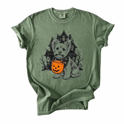Comfort Colors 50 Dog Breeds Halloween T-Shirt - Cute Pumpkin Candy Bucket Pet Tee