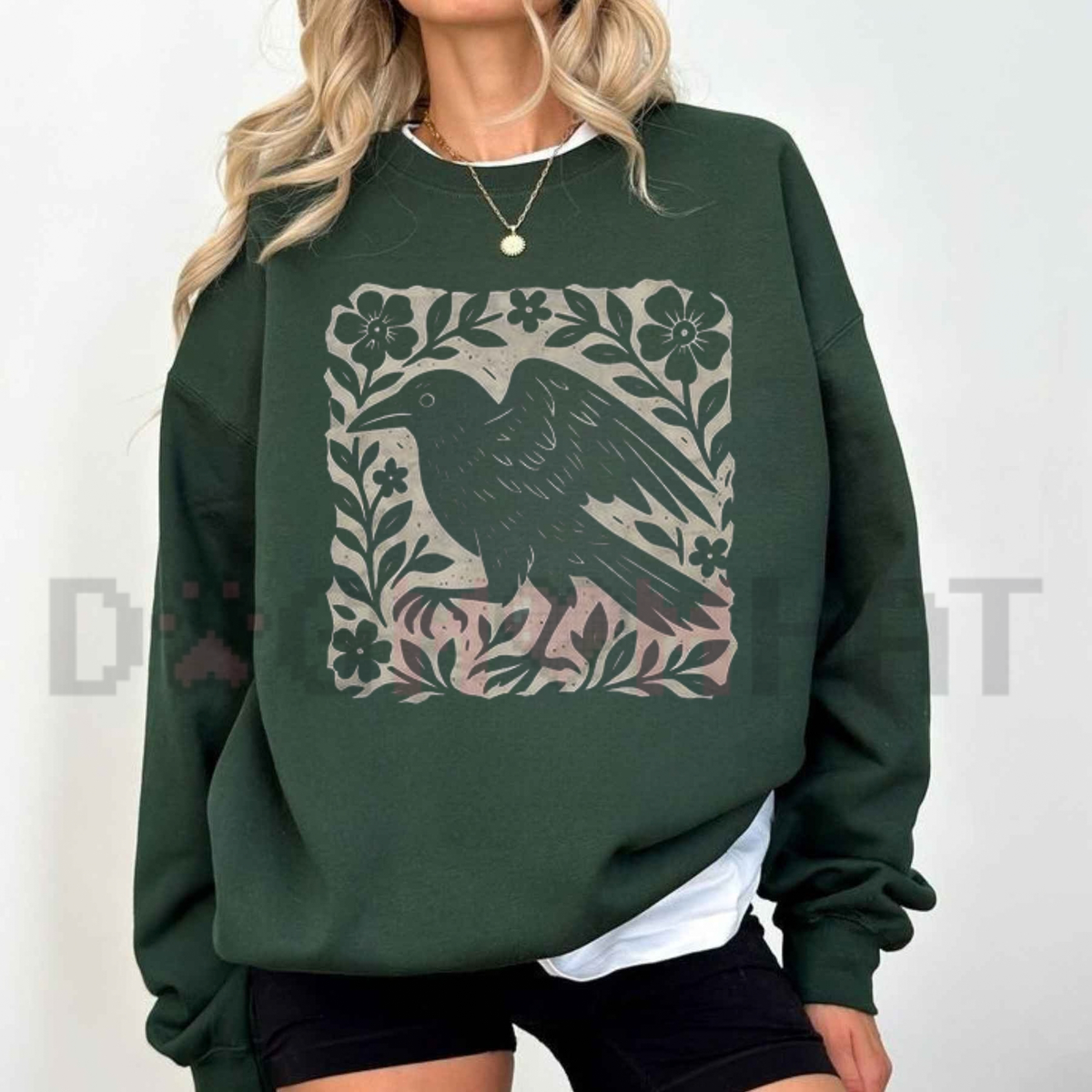 Parke Horizon Sweatshirt – Gothic Raven Linocut Style Dark Academia Graphic Crewneck