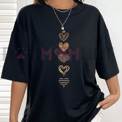 Chic Romance Oversized Streetwear Tee - Women's Pure Cotton Heart Graphic Breathable Commute T-Shirt