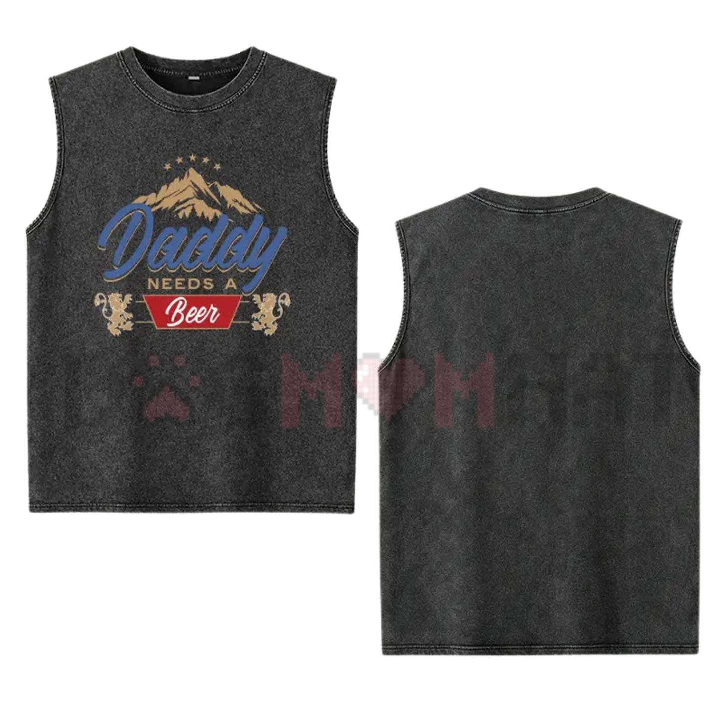 Vintage Washed Charcoal Mountain Lion Vest - Funny "Daddy Needs A Beer" Men's Tank Top