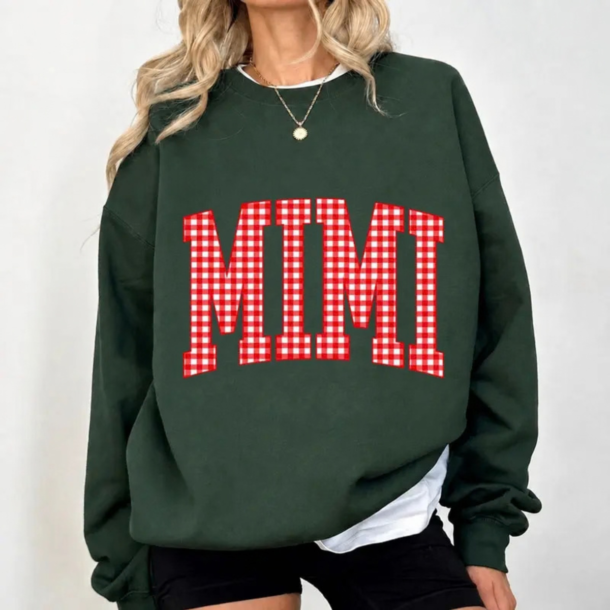 Customizable MAMA Gingham Christmas Graphic Sweatshirt