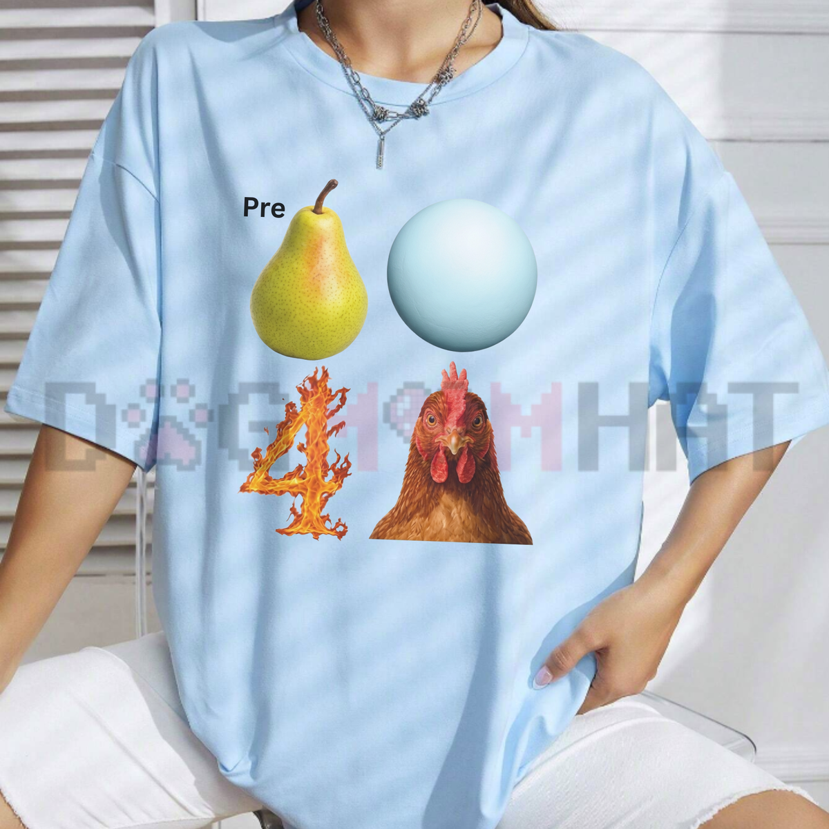 Pear-Shaped Planet Rooster Quirky Meme Graphic T-Shirt