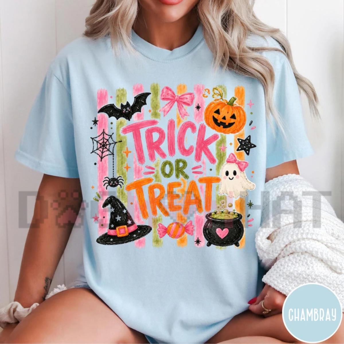 Trick Or Treat Coquette Pink Halloween Graphic T-Shirt