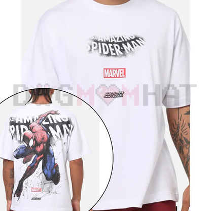Web-Slinger Collage All Over Print Graphic Tee - White Marvel Spider-Man Full Coverage Unisex Streetwear Shirt
