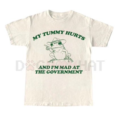 My Tummy Hurts And I'M Mad At The Government" Retro Frog Meme T-Shirt – Funny Unisex Adult Tee