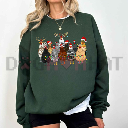 Cluckmas Festive Crewneck – Cute Christmas Chickens Farmhouse Sweatshirt