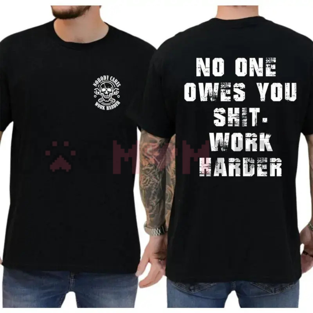 Relentless Grinder Work Harder Skull Graphic Tee - Bold Motivation Streetwear Cotton Menswear T-Shirt
