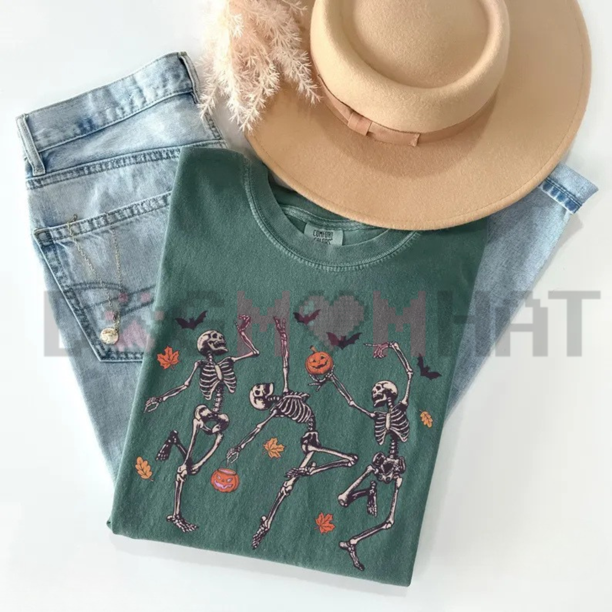 Comfort Colors® Dancing Skeleton Halloween T-Shirt - Pumpkin & Skeleton Graphic Tee