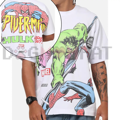 Gamma Rage Masterpiece All-Over Print Tee - Marvel The Hulk Lashes Out White Full Graphic Unisex Shirt