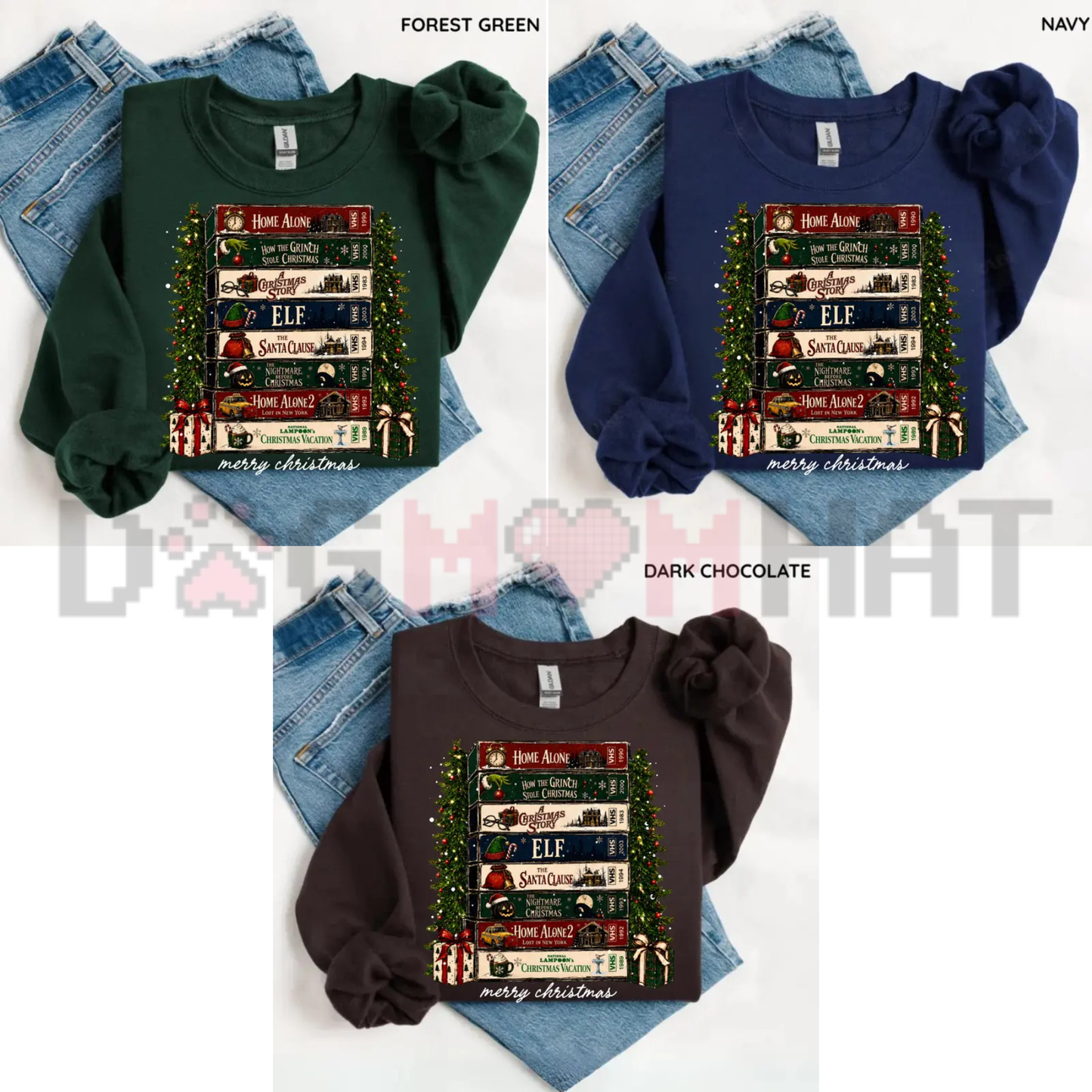 Retro Holiday VHS Tapes Graphic Sweatshirt - Vintage Christmas Movie Night Cotton Blend Unisex Crewneck Pullover