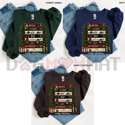 Retro Holiday VHS Tapes Graphic Sweatshirt - Vintage Christmas Movie Night Cotton Blend Unisex Crewneck Pullover