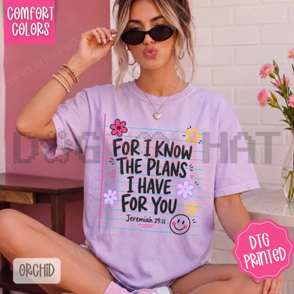 Jeremiah 29:11 Divine Promise Graphic Tee - For I Know The Plans Comfort Colors Garment-Dyed Women's Gift Shirt