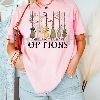 'A Girl Gotta Have Options' Witches Halloween Shirt – Retro Halloween T-Shirt, Funny Empowered Witch Tee