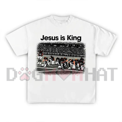 Vintage Jesus Is King Praying Football Graphic T-Shirt