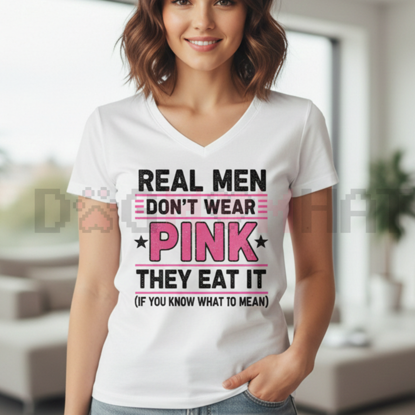 "Real Men Don't Wear Pink" Sexy Perverted Mouth Cat T-Shirt