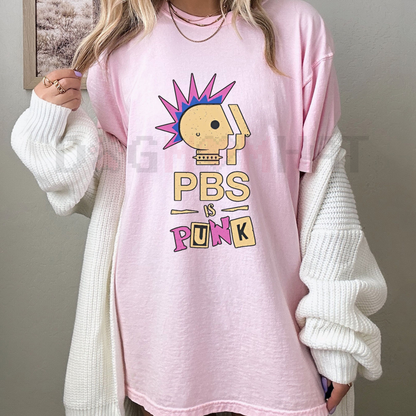 "PBS Is Punk" T-Shirt – Funny Punk Rock Parody Tee, Public Broadcasting Humor, Unisex Graphic Shirt, Vintage Pop Culture