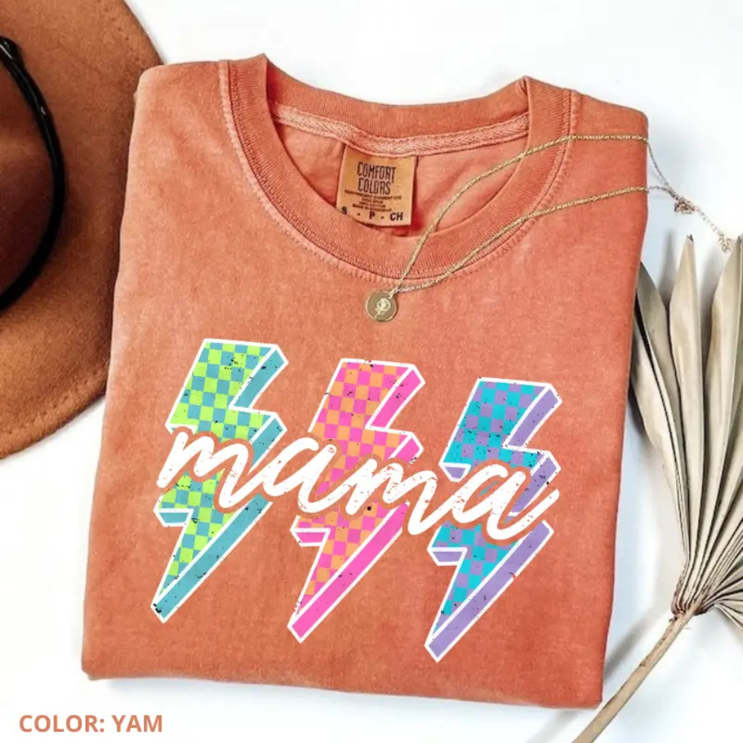 Lightning Checkered Neon Mama T-Shirt