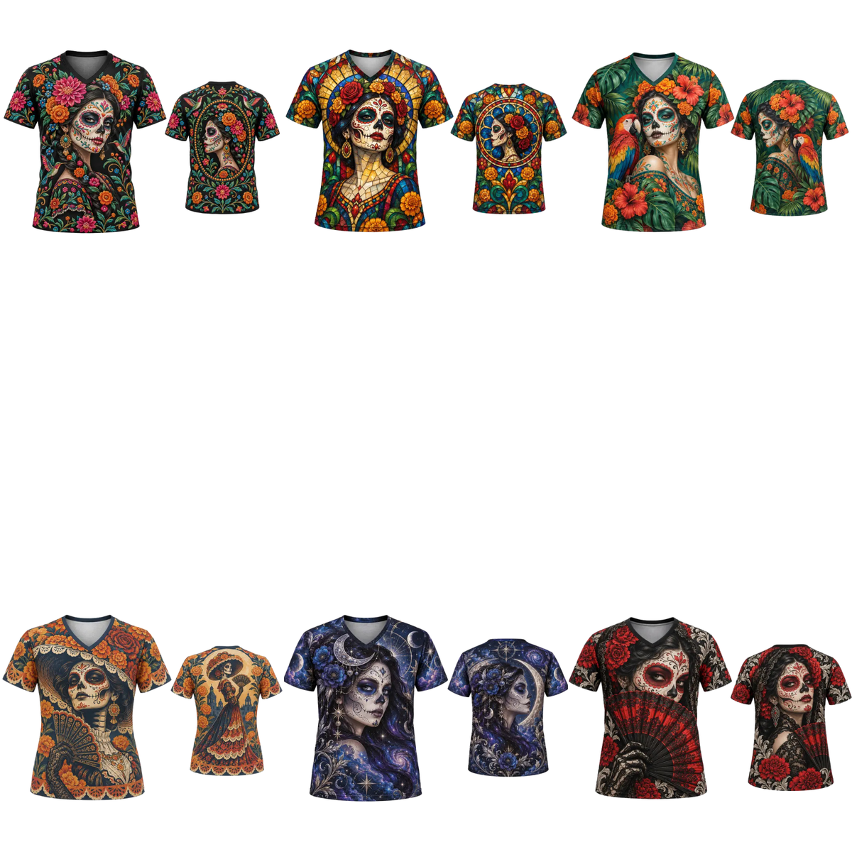 Parke Horizon Top – Women's Día de los Muertos La Catrina Stained Glass V-Neck Sports Top